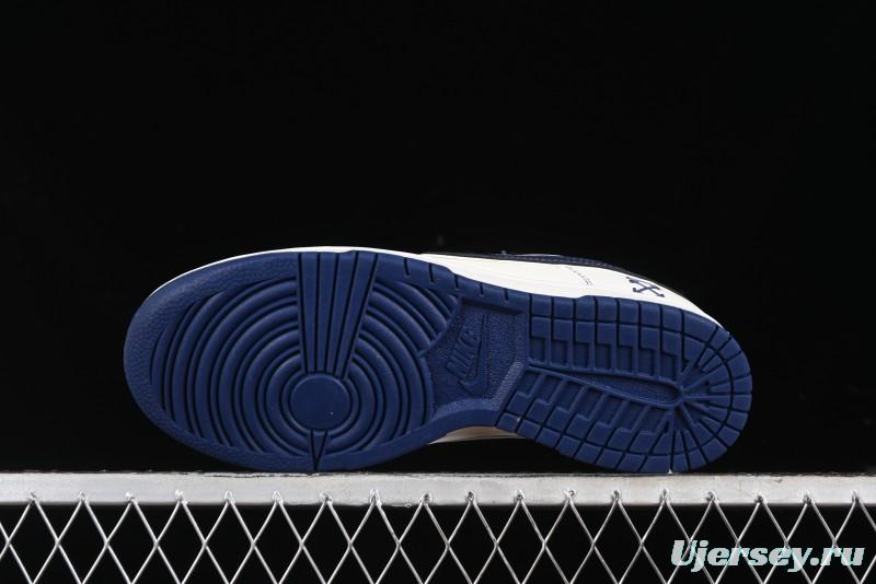 Nike SB Dunk Low OFF-WHITE Collaboration - Beige Navy Swoosh Anniversary Custom Low-Top Casual Skate Shoes - DJ2024-011
