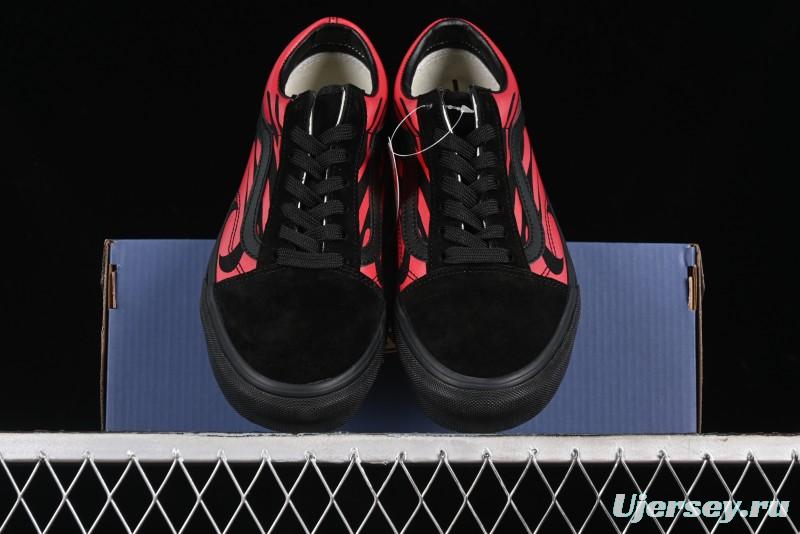 Vans Knu Skool High Street American Retro Canvas Skate Shoes in Black Red - VN0009BCRTU