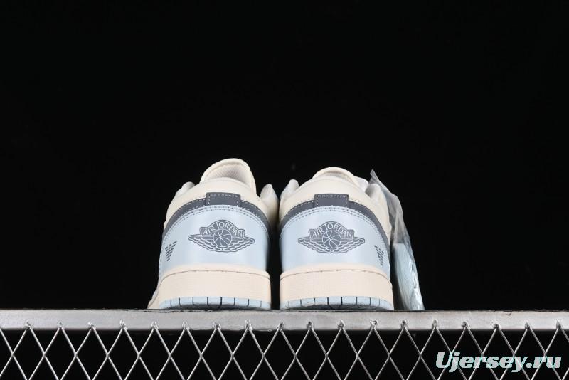 Nike Air Jordan 1 Low Retro Basketball Shoes - Giorgio Armani Collaboration Ice Blue - WG8850-012