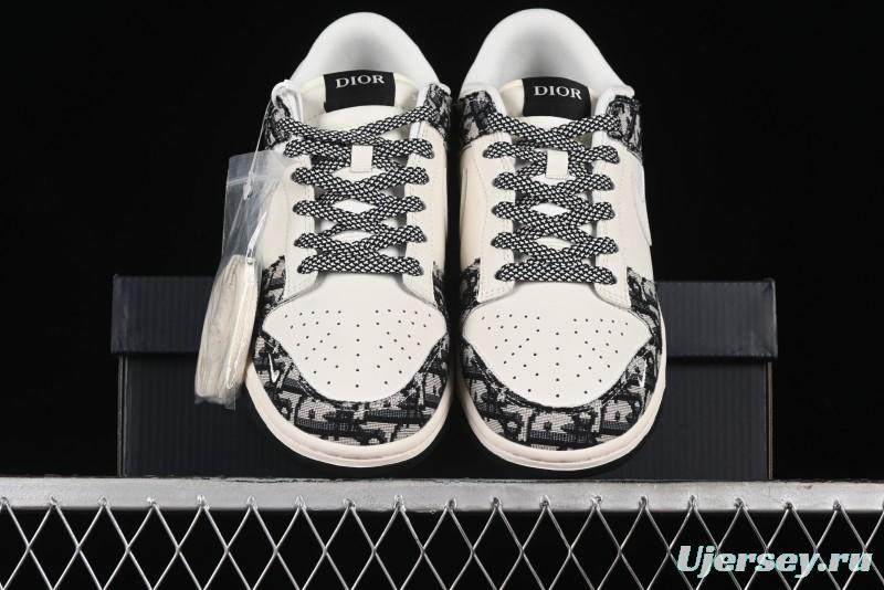 Nike SB Dunk Low Dior Collaboration - Black Grey Pattern Anniversary High-End Custom Low-Top Casual Sneakers - XY1688-010