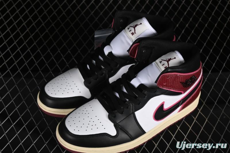 Nike Air Jordan 1 Mid AJ1 Snake Print Black Red Toe Mid-Top Basketball Shoes - FQ7818-101