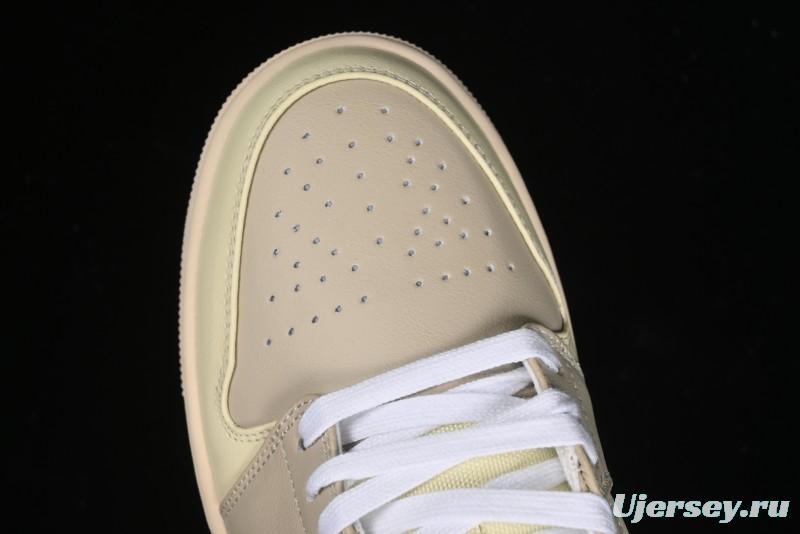 Nike Air Jordan 1 Low Retro Basketball Shoes in Soft Beige with Black Logo Accent - HQ3440-101