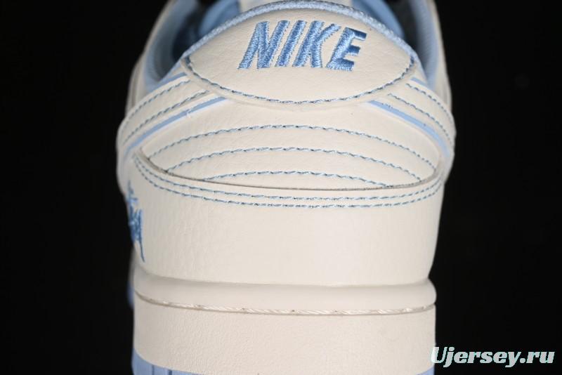 Nike SB Dunk Low Stussy Collaboration - Blue Double Swoosh Anniversary Custom Low-Top Casual Skate Shoes - BB1818-101