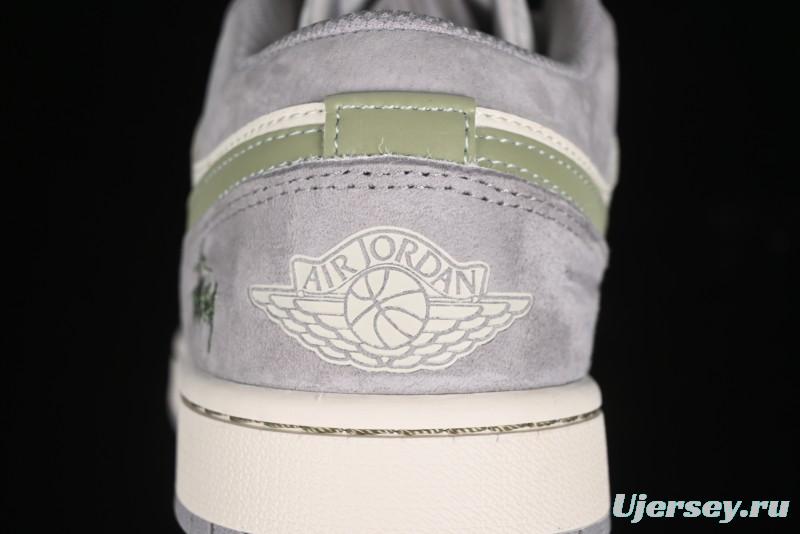 Nike Air Jordan 1 Low Stussy Collaboration - Light Green Elegant Grey Retro Basketball Shoes - WG8850-016