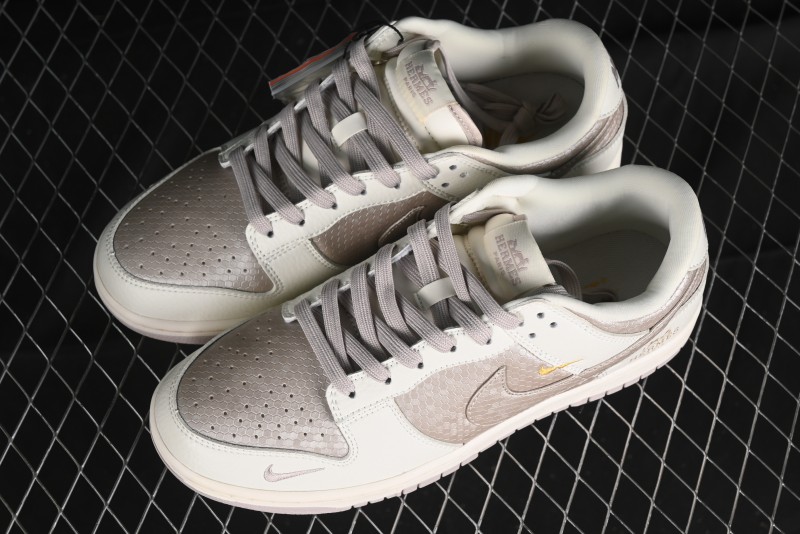 Nike SB Dunk Low Hermes Collaboration - Snake Print Brown Swoosh Low Top Casual Skate Shoes - XD6188-040