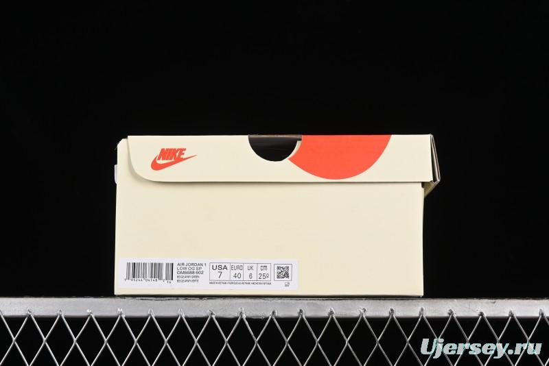 Nike Travis Scott x Fragment Design x Air Jordan 1 Low OG SP AJ1 Retro Sneakers in Sail Military Green - DM6688-602