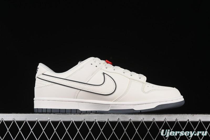 Nike SB Dunk Low Supreme Collaboration - Beige Grey Swoosh Anniversary Customized Low-Top Casual Skate Shoes - DJ2024-014