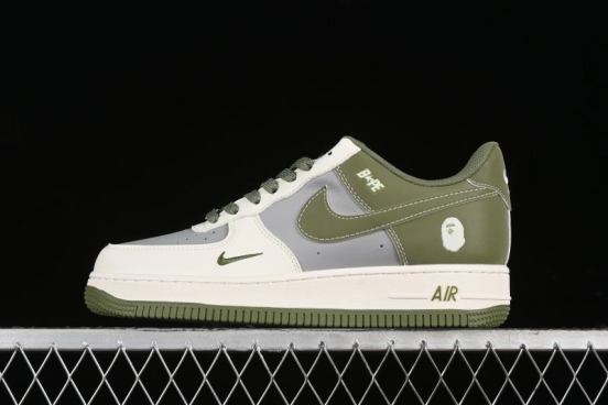 Nike Air Force 1 '07 Low Bape Collaboration - Dark Green Grey Low Top Casual Sneakers BB6566-205