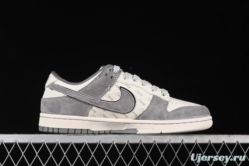 Nike SB Dunk Low Stussy Collaboration - Grey Pig Suede Patchwork Anniversary Custom Low-Top Casual Skate Shoes - CF3688-016