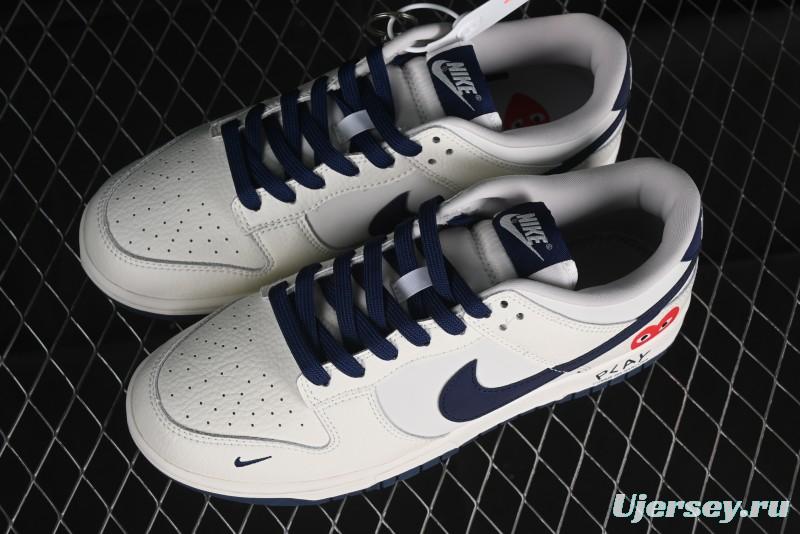 Nike SB Dunk Low Supreme Collaboration - Double Swoosh Beige Navy Anniversary Custom Low-Top Casual Skate Shoes - XX2025-668