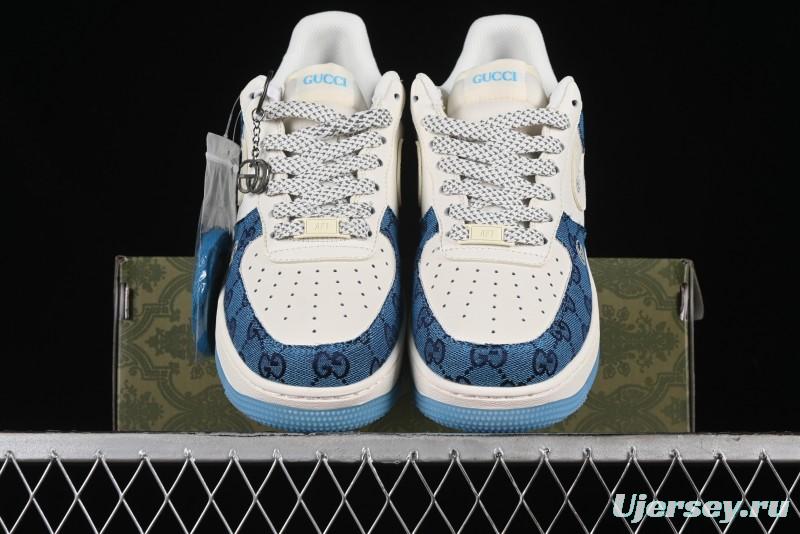 Nike Air Force 1 '07 Low Gucci Collaboration - Blue Floral Print Casual Sneakers - BB9577-101