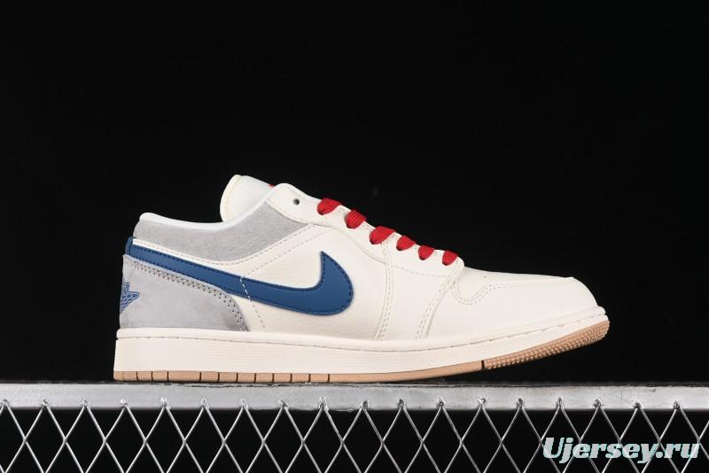 Nike Air Jordan 1 Low Supreme Collaboration - Retro Basketball Shoes in Blue and Gum Sole - SJ9950-022
