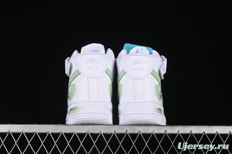 Nike Air Force 1 '07 Mid Hand-Painted White Green with Swoosh Shadow and Strap - CW2289-111