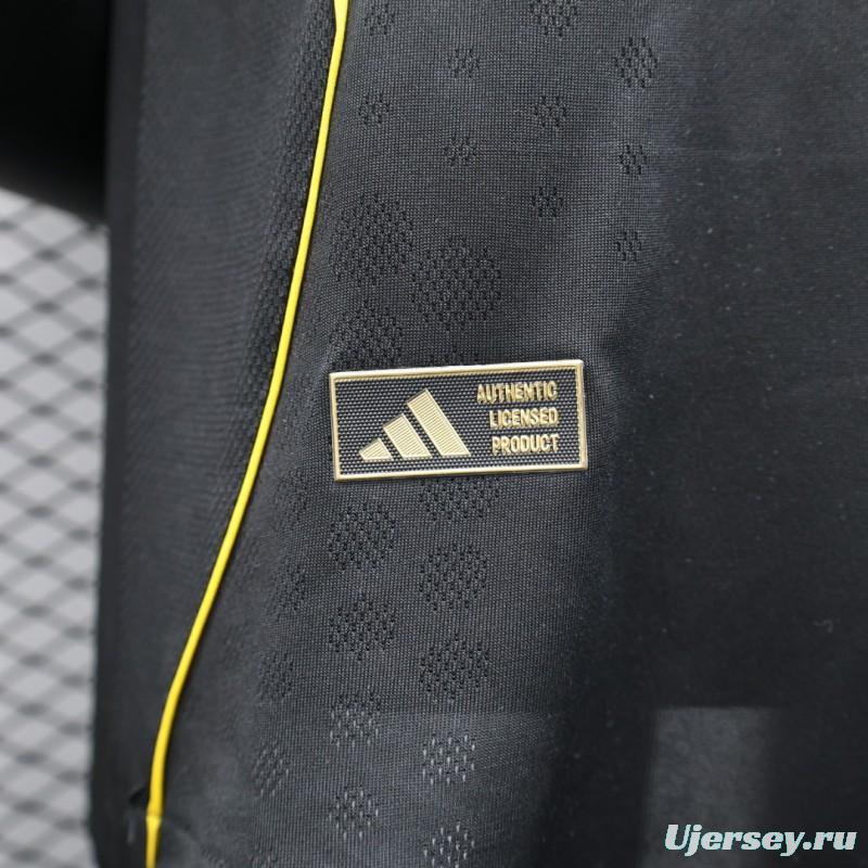 Player Version 25/26 Real Madrid Black with Gold Accents and Emirates Sponsor Jersey