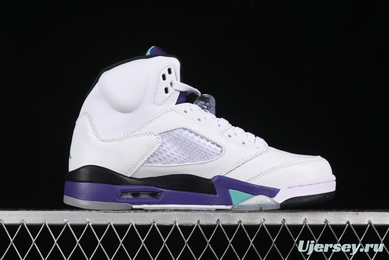 Nike Air Jordan 5 Retro Sneakers in White and Purple Grape Colorway - 136027-108
