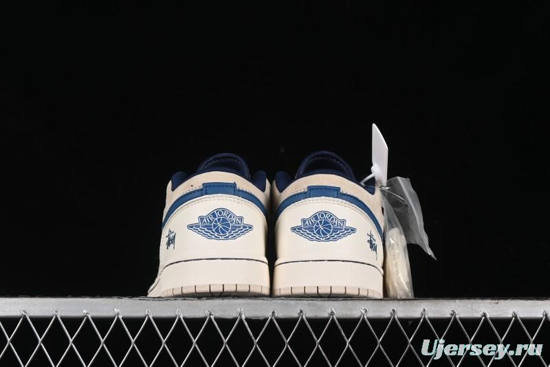 Nike Air Jordan 1 Low Stussy Collaboration - Light Beige Retro Basketball Shoes - SJ9950-027