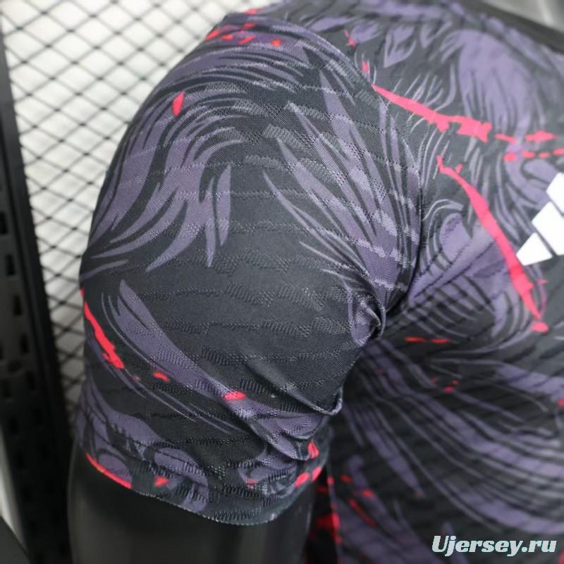 Player Version 2025 Japan Dark Navy with Rising Phoenix Design and Red Gradient Splash Pattern Jersey