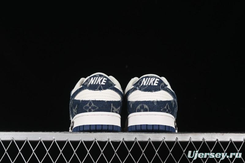 Nike SB Dunk Low LV Collaboration - Dark Blue Denim White Blue Swoosh Anniversary High-End Custom Low-Top Casual Sneakers - DJ2024-008