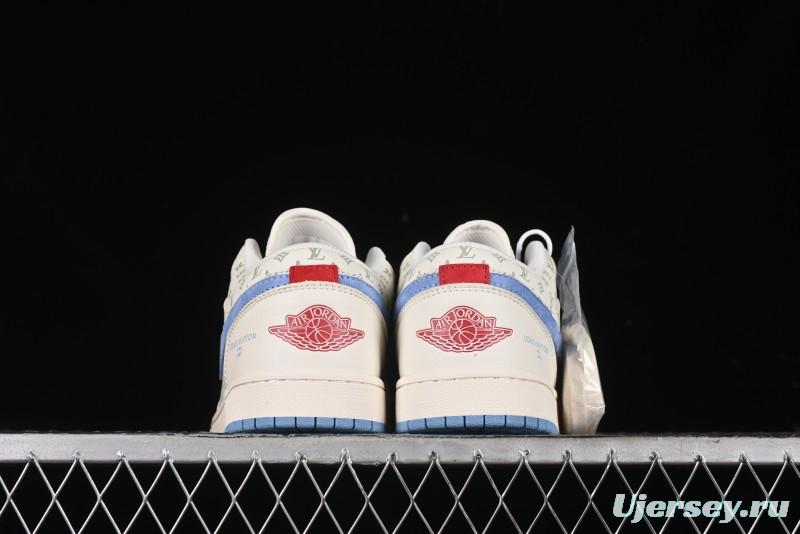 Nike Air Jordan 1 Low LV Collaboration - Light Blue Print Retro Basketball Shoes - WG8850-008