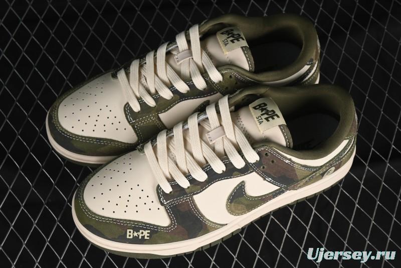Nike SB Dunk Low Bape Collaboration - Jungle Camouflage Anniversary Custom Low-Top Casual Skate Shoes - CH6336-230