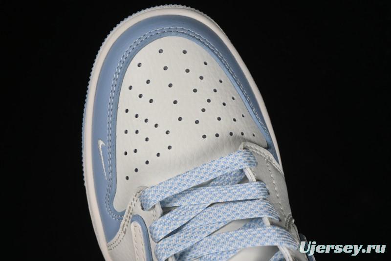 Nike Travis Scott x Fragment Design x Air Jordan 1 Low OG SP AJ1 Supreme Collaboration - White Blue Lettering Low Top Casual Sneakers - XY2688-116