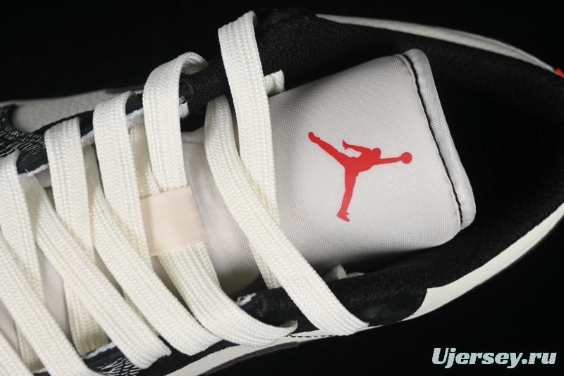 Nike Air Jordan 1 Low Supreme Collaboration - Black White Embossed Custom Retro Basketball Shoes DC2024-032