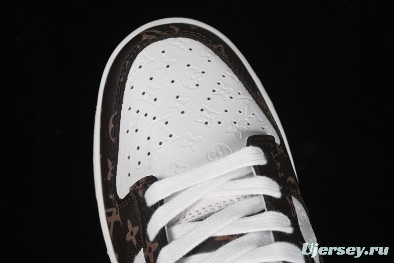 Nike SB Dunk Low LV Collaboration - Embossed White Brown Print Anniversary High-End Custom Low-Top Casual Sneakers - DQ1098-360