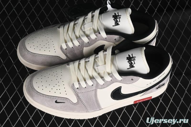 Nike Air Jordan 1 Low Stussy Collaboration - Grey Black Red Label Retro Basketball Shoes - SJ9950-034