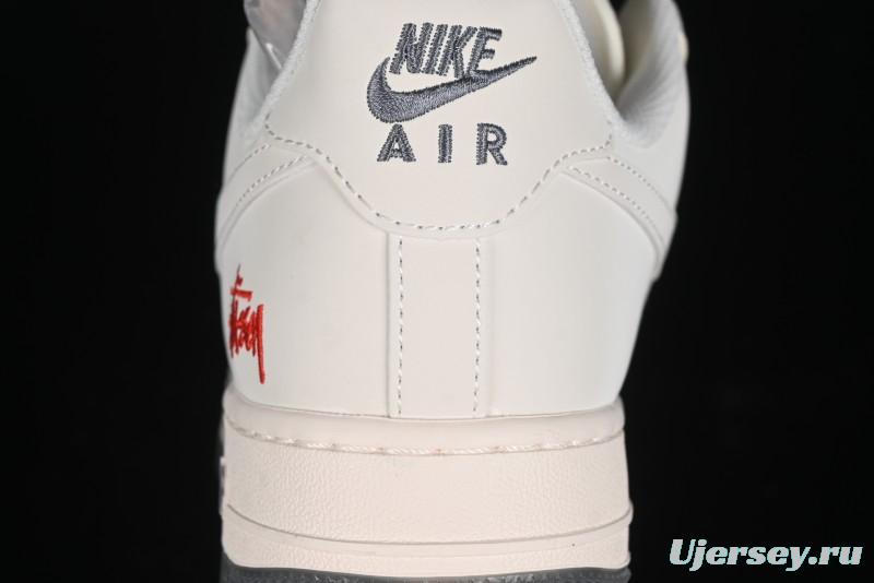Nike Air Force 1 '07 Low Stussy Collaboration - White Grey Two-Tone Low-Top Casual Sneakers - XZ6188-015