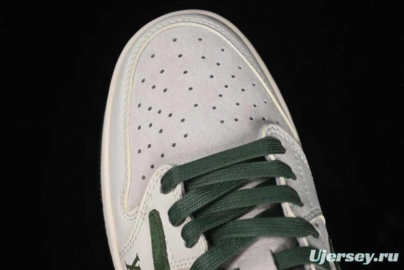 Nike Travis Scott x Fragment Design x Air Jordan 1 Low OG SP AJ1 LV Collaboration - Grey Green Pigskin Low Top Casual Sneakers - XZ1268-005