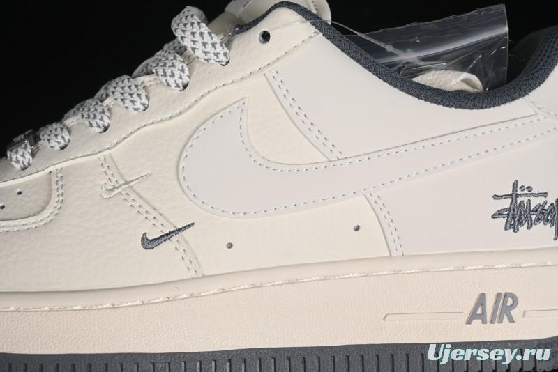 Nike Air Force 1 '07 Low Stussy Collaboration - Light Grey Double Swoosh Casual Sneakers - XZ6188-012