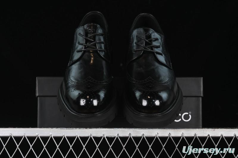 Ecco Block Brogue Business Derby Round Toe Genuine Leather Dress Shoes - 63667201001