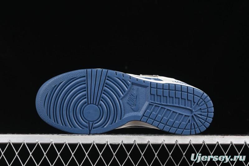 Nike SB Dunk Low LV Collaboration - Beige Blue Print Anniversary High-End Custom Low-Top Casual Skate Shoes - JH8310-954