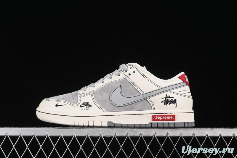 Nike SB Dunk Low Stussy Collaboration - Light Grey White Anniversary High-End Custom Low-Top Casual Skate Shoes - SJ2068-302