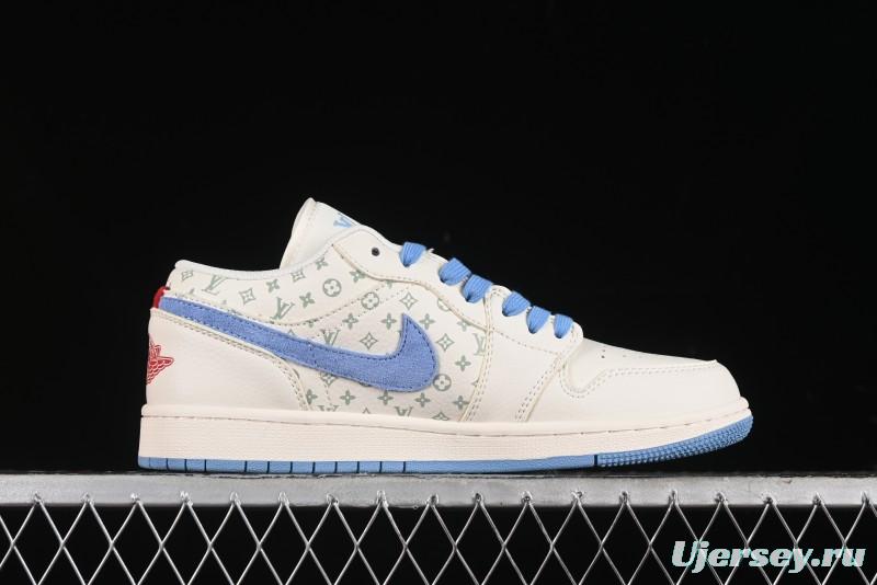 Nike Air Jordan 1 Low LV Collaboration - Light Blue Print Retro Basketball Shoes - WG8850-008
