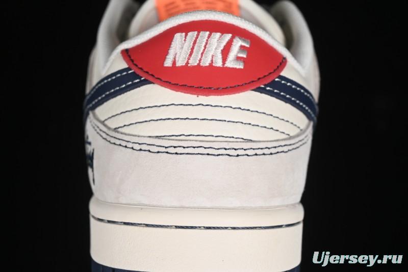 Nike SB Dunk Low Stussy Collaboration - Patchwork Grey White Dark Blue Swoosh Anniversary Custom Low-Top Casual Skate Shoes - MM1089-025
