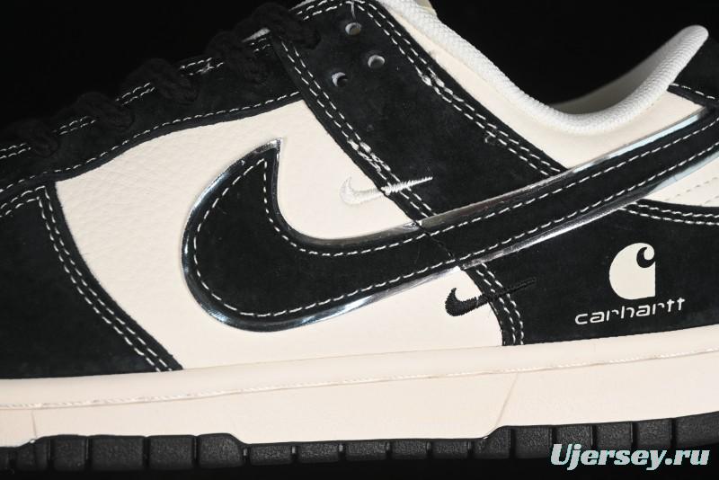 Nike SB Dunk Low Carhartt Collaboration - Off White Black Swoosh Anniversary Custom Low-Top Casual Skate Shoes - SJ1089-005