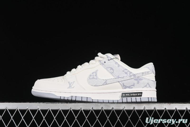 Nike SB Dunk Low LV Collaboration - Purple Denim with White and Purple Swoosh Anniversary High-End Custom Low-Top Casual Sneakers - DJ2024-010