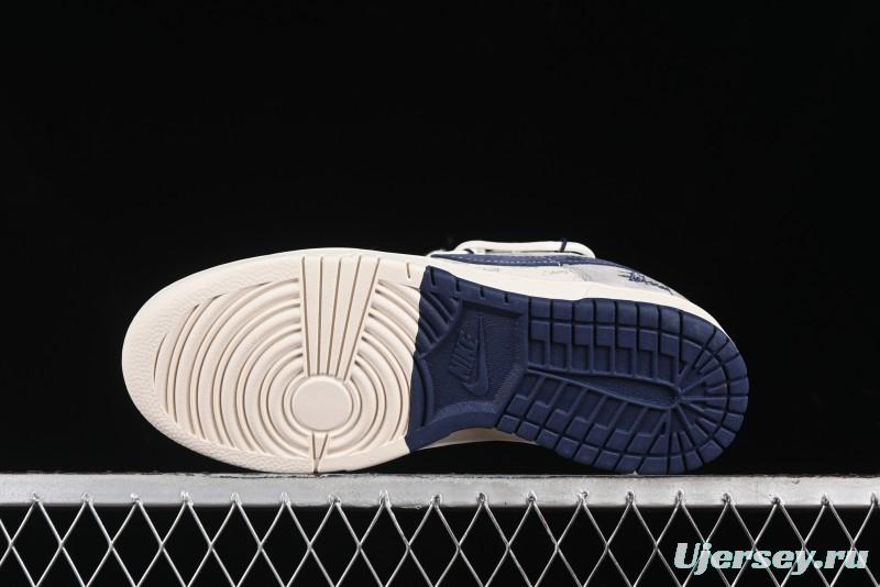 Nike SB Dunk Low Stussy Collaboration - Lace-Up Off White Navy Swoosh Anniversary High-End Custom Low-Top Casual Sneakers - SJ2068-308
