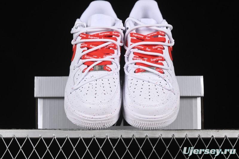 Supreme x Nike Air Force 1 '07 Low Casual Sneakers with Broken Swoosh and Anime-Inspired Spray Paint Design - CU9225-101