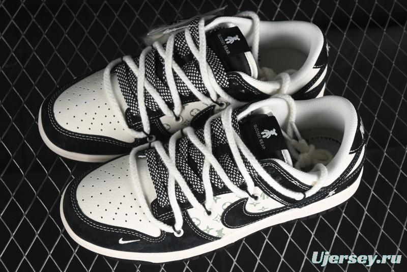 Nike SB Dunk Low Violent Bear Series - Lace-Up Beige with Black Swoosh Anniversary High-End Customized Low-Top Casual Skate Shoes - SJ2068-290
