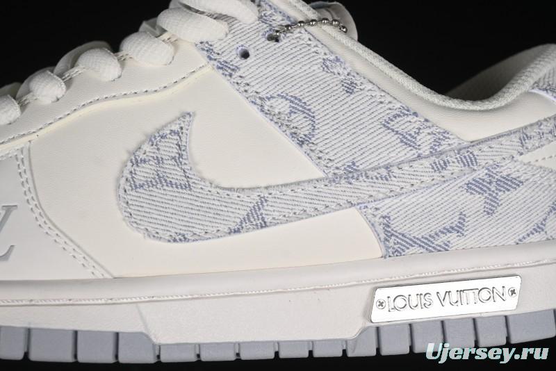 Nike SB Dunk Low LV Collaboration - Purple Denim with White and Purple Swoosh Anniversary High-End Custom Low-Top Casual Sneakers - DJ2024-010