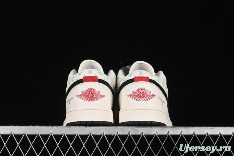 Nike Air Jordan 1 Low AJ1 LV Collaboration - Printed Dark Blue Swoosh High-End Custom Retro Basketball Shoes - WG8850-009