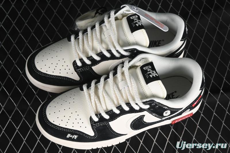 Nike SB Dunk Low Stussy Collaboration - Black White Marking Line Anniversary High-End Custom Low-Top Casual Sneakers - BB9898-008