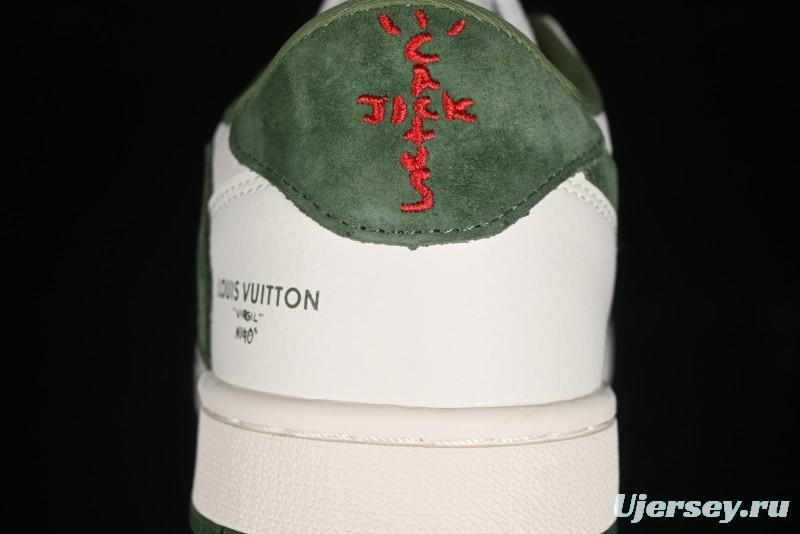 Nike Travis Scott x Fragment Design x Air Jordan 1 Low OG SP AJ1 LV Collaboration - Grey Green Pigskin Low Top Casual Sneakers - XZ1268-005