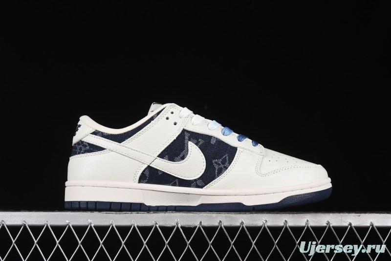 Nike SB Dunk Low LV Collaboration - Light Blue Denim Print Anniversary High-End Custom Low-Top Casual Skate Shoes - XB3802-359