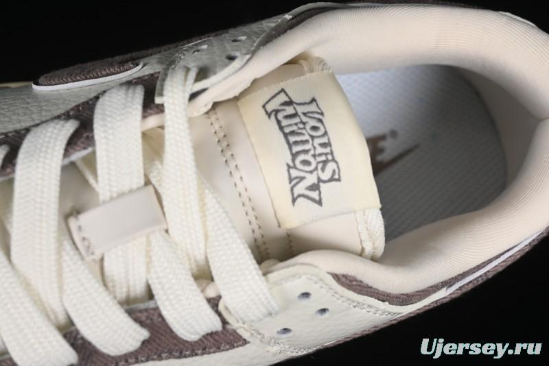 Nike SB Dunk Low LV Collaboration - Beige Denim Swoosh Anniversary High-End Custom Low-Top Casual Skate Shoes - JH8310-957