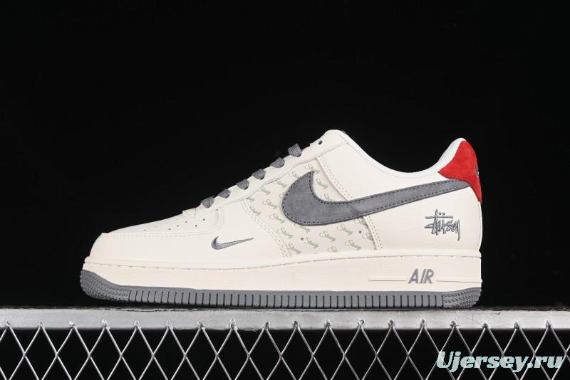 Nike Air Force 1 '07 Low Stussy Collaboration - English Beige Grey Red Low-Top Casual Sneakers - XZ3318-567