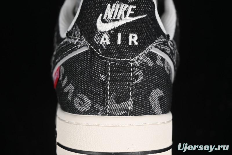 Nike Air Force 1 '07 Low Levi's Collaboration Double Swoosh Beige Black Casual Sneakers - SJ6698-001