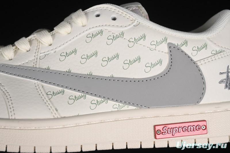 Nike Travis Scott x Fragment Design x Air Jordan 1 Low OG SP AJ1 Retro Sneakers with Reverse Swoosh - SJ2068-115